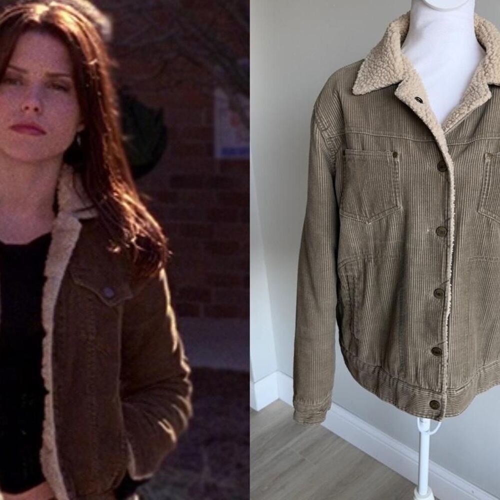 l.e.i. VTG Women's Large Tan Corduroy & Cream Sherpa Jacket Y2K Boho Western